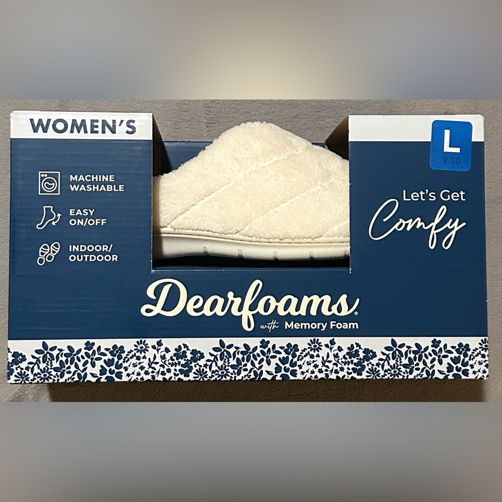 Dearfoams with Memory Foam Women’s Slippers/ Muslin/ Large 9-10/ NWT